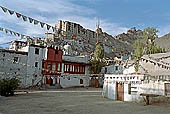 Ladakh - Leh, atop the crag behind Leh palace the Tsemo (red) Gompa